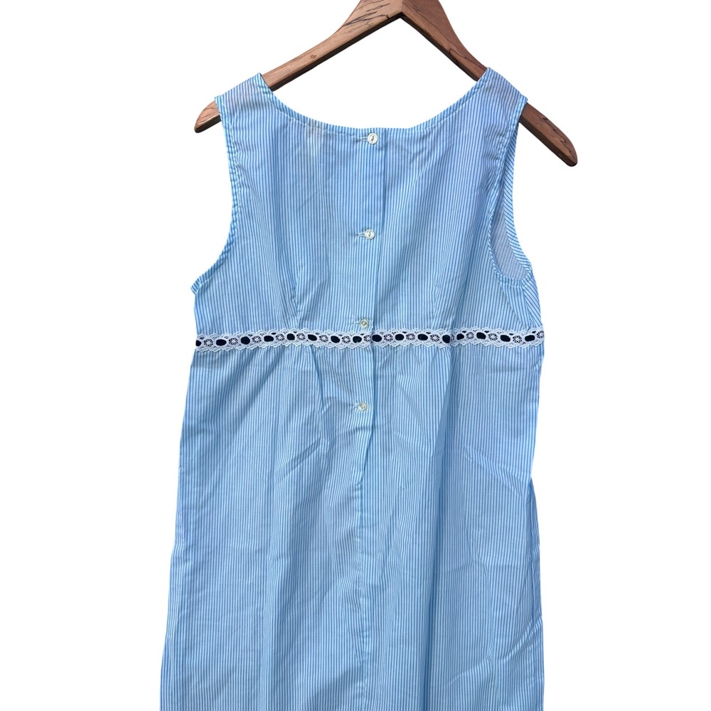 Prom'n Nod Blue Pinstripe Lace Empire Waist Ruffle Hem Nightgown Small - Picture 5 of 7